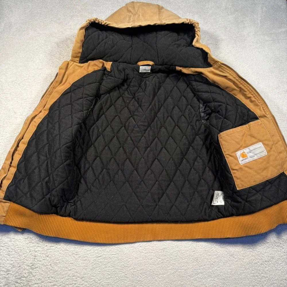 Carhartt Active Jacket Boys M 10-12 Brown Duck Canvas‎ Quilted Faded Distressed